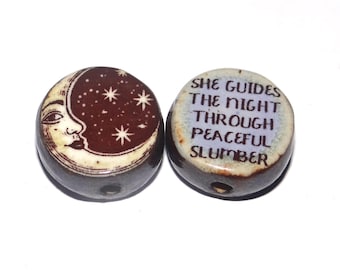 1 Ceramic Double Sided Quote Bead Porcelain Handmade 19mm CC4-4