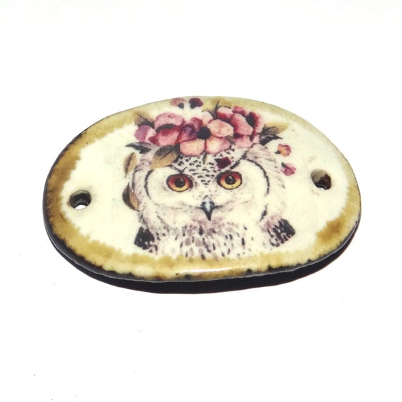 Ceramic Owl Bracelet Bar Cuff Porcelain 30mm CC4-2