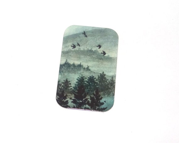 Faux Tin Forest Birds Pendant Handmade 32mm 1.25" MSR5-1