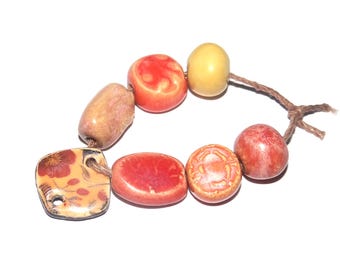 Ceramic Bead Set Handmade Porcelain 8-15mm