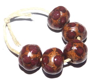 Ceramic Plum Spotty Speckled Bead Set Handmade 13mm