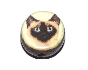 Ceramic Cat Siamese Focal Bead Handmade Pottery Beads 18mm PP7-3