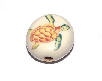 Ceramic Turtle Focal Bead Handmade Pottery Beads 19-17mm PP4-1