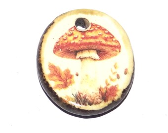 Small Ceramic Mushroom Pendant Charm Handmade Focal Porcelain 20mm BB7-3