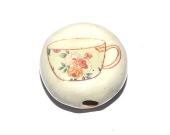 Ceramic Cup Tea Coffee Focal Bead Handmade Pottery Beads 17mm PP6-1