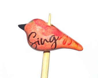 Ceramic Bird Bead Focal Handmade Rustic Floral Quote Word Sculpture Porcelain 30mm