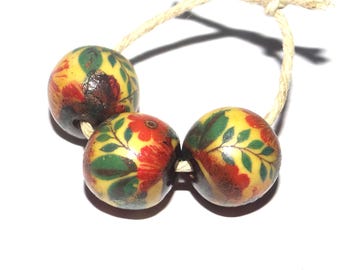 Ceramic Floral Bead Set Handmade Porcelain 11mm