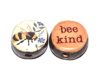 1 Ceramic Two Sided Quote Bead Butterfly Porcelain Handmade  16-18mm BB4-1