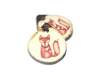 Ceramic Fox Charms Earring Bead Pair 19mm CC5-4