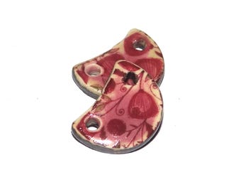 Ceramic Floral Patterned Charms Beads Pair Porcelain 15mm PP2-3