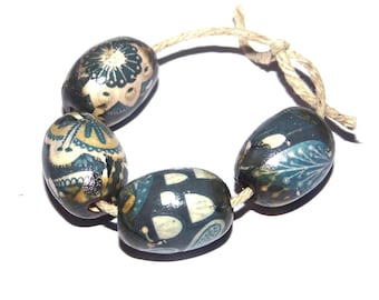 Ceramic Floral Bead Set Handmade Porcelain 15mm
