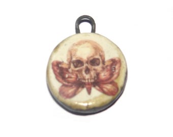 Ceramic Skull Charm Pendant Porcelain Handmade 27mm CC9-4