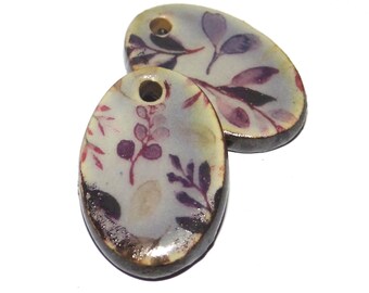 Ceramic Floral Patterned Charms Earring Bead Pair 22mm PP5-2