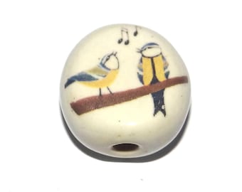 Ceramic Blue Tit Focal Bead Handmade Pottery Beads 17mm PP7-4