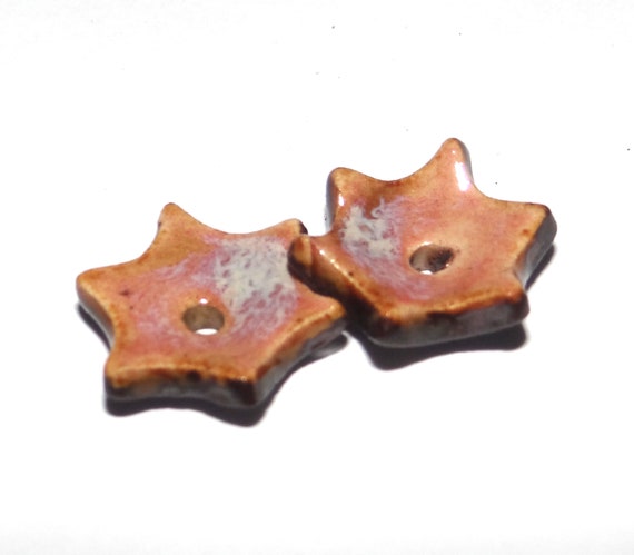 Ceramic Floral Earring Charms Pair Beads Handmade Rustic 15mm CC1-4