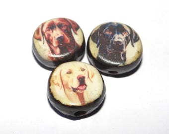Ceramic Dog Bead Trio Beads Porcelain Handmade 14mm BB9-2