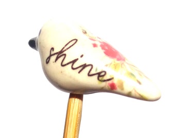 Ceramic Bird Bead Focal Handmade Rustic Floral Quote Word Sculpture Porcelain 30mm