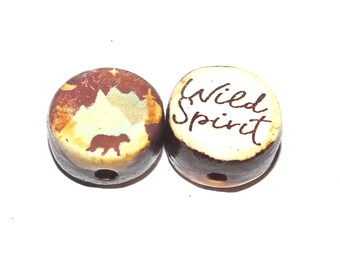 1 Ceramic Bear Double Sided Quote Bead Handmade 13mm BB3-3