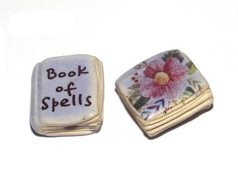 Ceramic Book Bead Focal Handmade Rustic Floral Quote Word Sculpture Porcelain 22mm