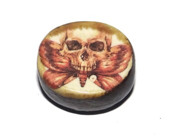 Ceramic Skull Focal Bead Handmade Pottery Beads 17mm BB7-1