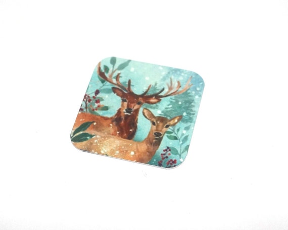 Faux Tin Deer Stag Charm Pendant Handmade Animal Wildlife 25mm 1" Square MSQ4-1