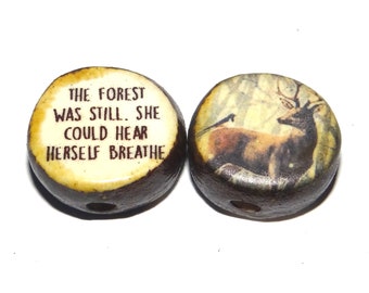 1 Ceramic Double Sided Quote Bead Porcelain Handmade  18mm CC9-3