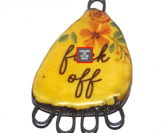 Ceramic Adult Quote Pendant Handmade Focal Porcelain 40mm CC6-3