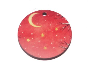 Wooden Two Sided Moon Pendant Handmade 30mm MM7-1