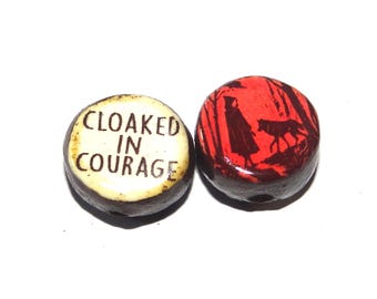 1 Ceramic Double Sided Quote Bead Porcelain Handmade 15mm BB6-4