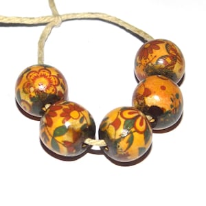 Ceramic Floral Bead Set Handmade Porcelain 14mm