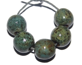 Ceramic Bead Set Speckled Handmade Porcelain 14mm