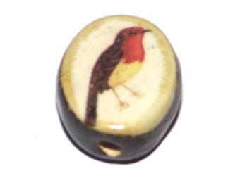 Ceramic Robin Bird Focal Bead Handmade Pottery Beads 17mm BB7-2