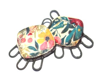 Ceramic Flower Charms Beads Pair Porcelain 27mm CC3-1