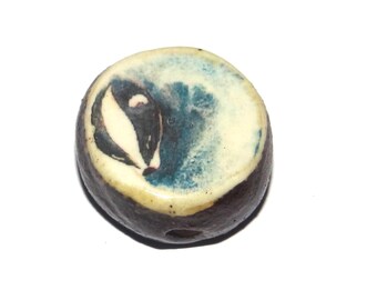 Ceramic Badger Focal Bead Handmade Pottery Beads 18mm PP7-3