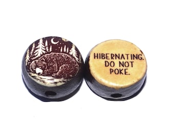 1 Ceramic Double Sided Quote Bead Porcelain Handmade 15mm BB8-4