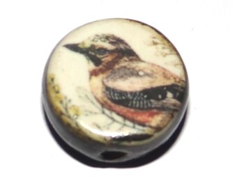 Ceramic Bird Focal Bead Handmade Pottery Beads 17mm BB7-1