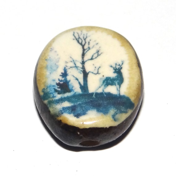 Ceramic Forest Stag Focal Bead Handmade Beads 20mm PP7-2