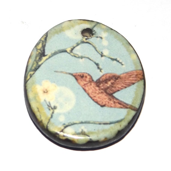 Ceramic Bird Pendant Handmade Focal Porcelain 35mm CC7-2