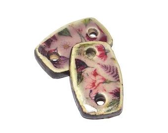 Ceramic Flower Earring Charms Beads Pair Porcelain 18mm CC3-3