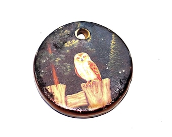 Ceramic Owl Pendant Handmade Focal Porcelain 25mm CC7-1