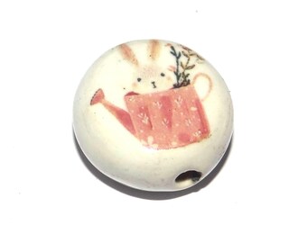 Ceramic Bunny Focal Bead Handmade Pottery Beads 17mm PP6-3