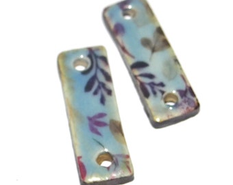 Ceramic Floral Earring Charms Pair Beads Handmade Rustic 28mm PP1-3