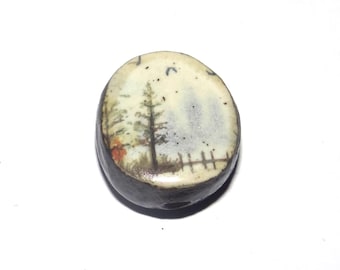 Ceramic Forest Focal Bead Handmade Pottery Beads 18mm CC6-2