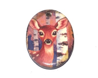 Ceramic Deer Pendant Handmade Focal Porcelain 30mm CC4-1