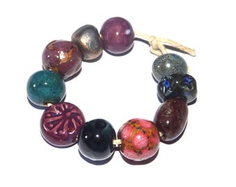 Ceramic Bead Set Textured Glazed Pottery Clay Handmade Porcelain 8-15mm