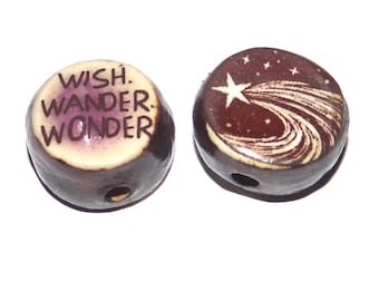 1 Ceramic Shooting Star Two Sided Quote Bead Porcelain Handmade 15mm BB5-1