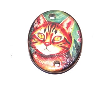 Ceramic Cat Pendant Handmade Focal Porcelain 30mm CC7-1