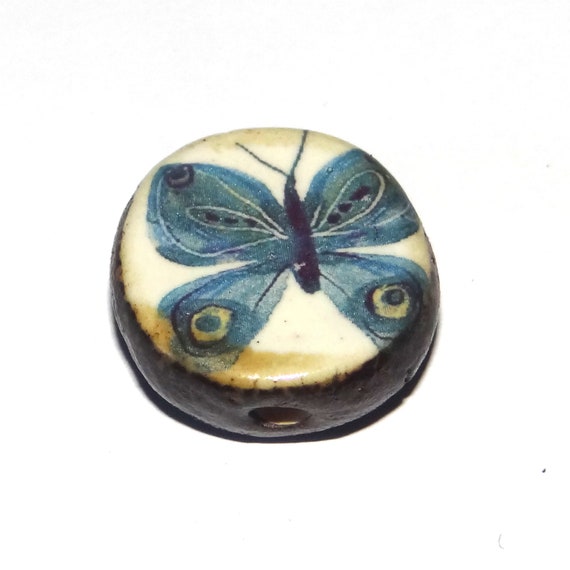 Ceramic Butterfly Focal Bead Handmade Pottery Beads 20mm PP3-4