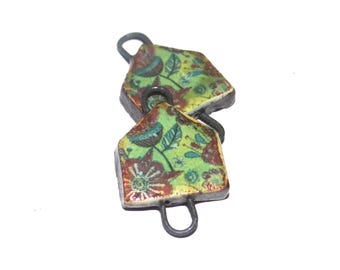 Ceramic Floral Patterned Charms Beads Pair Porcelain 20mm PP2-3