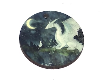 Wooden Two Sided Dragon Pendant Handmade 30mm MM10-1